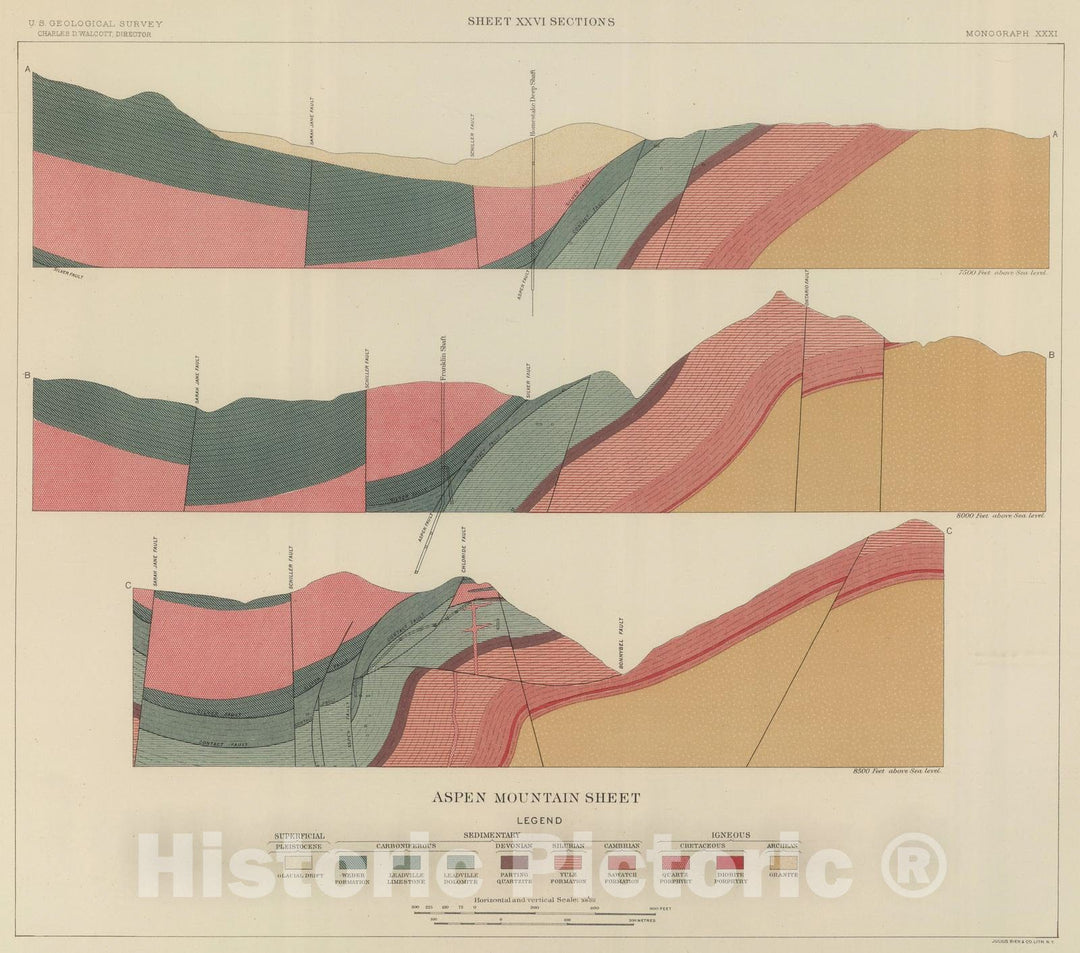 Historic Map - 1898 Aspen MountainSheet, Geologic Atlas - Vintage Wall Art