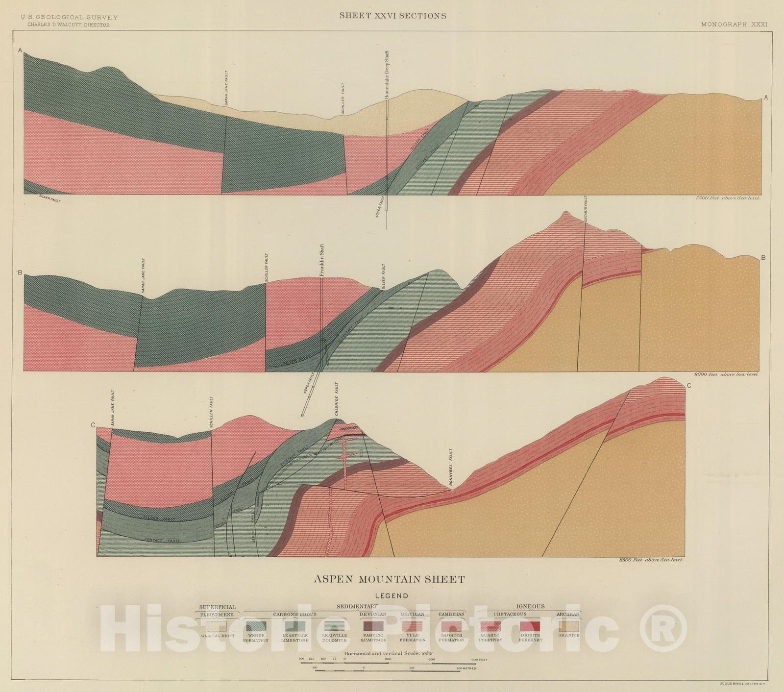 Historic Map - 1898 Aspen MountainSheet, Geologic Atlas - Vintage Wall Art