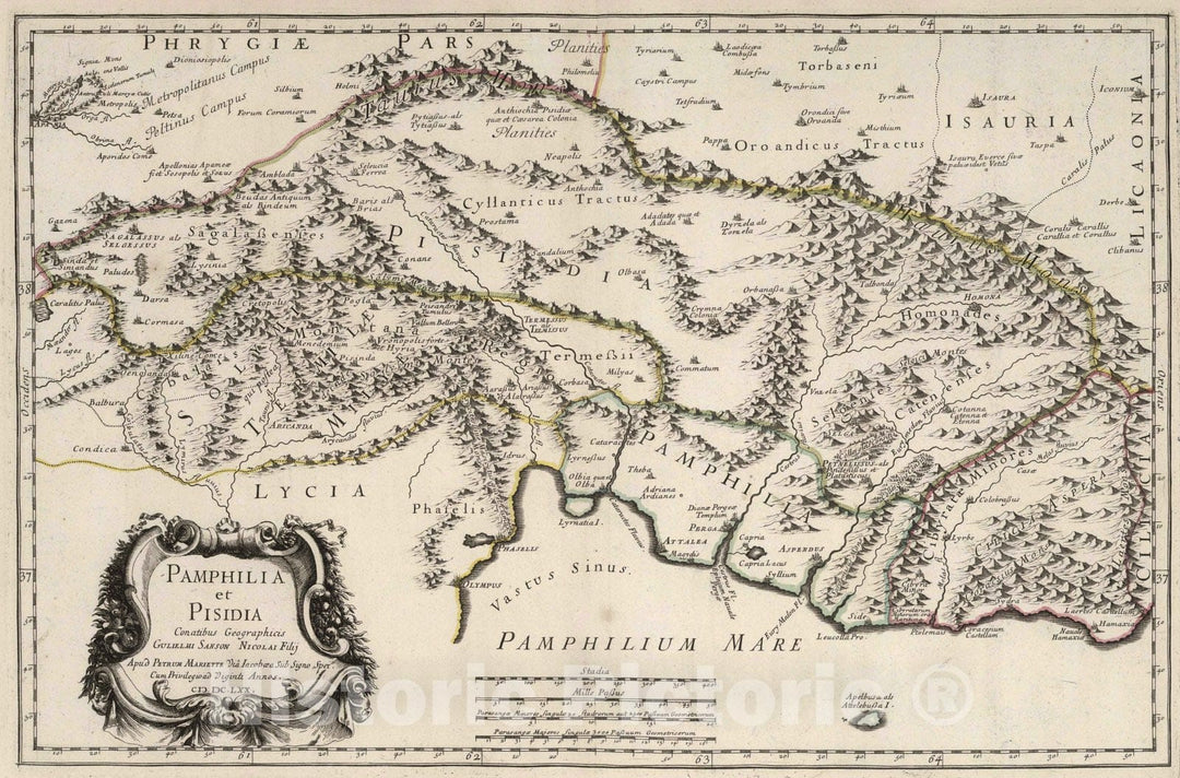 Historic Map : Turkey, 1670 Pamphilia et Pisidia, Anatolia, Turkey. , Vintage Wall Art