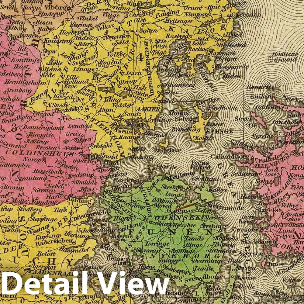 Historic Map : 1836 Denmark. - Vintage Wall Art