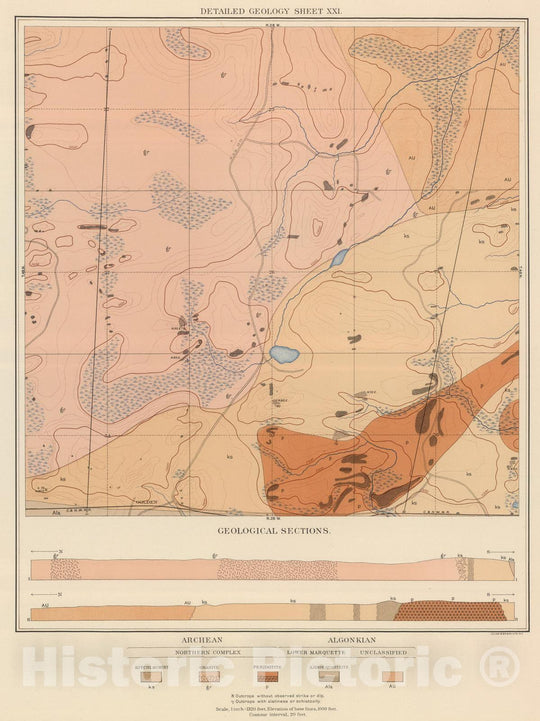 Historic Map : Geologic Atlas - 1896 Detailed Geology Sheet XXI. - Vintage Wall Art