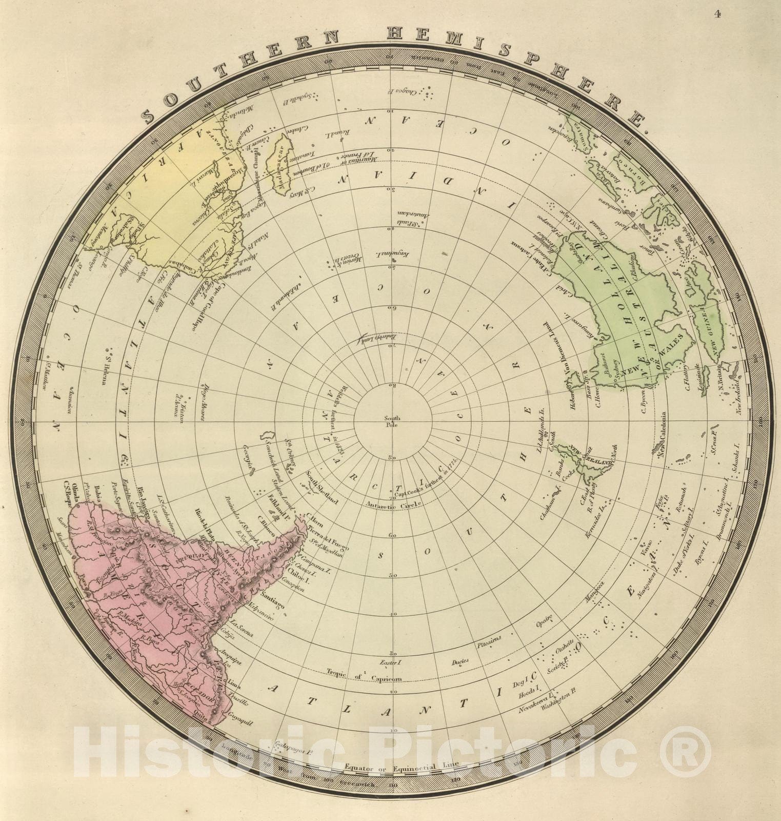 Historic Map : 1848 Southern Hemisphere. - Vintage Wall Art