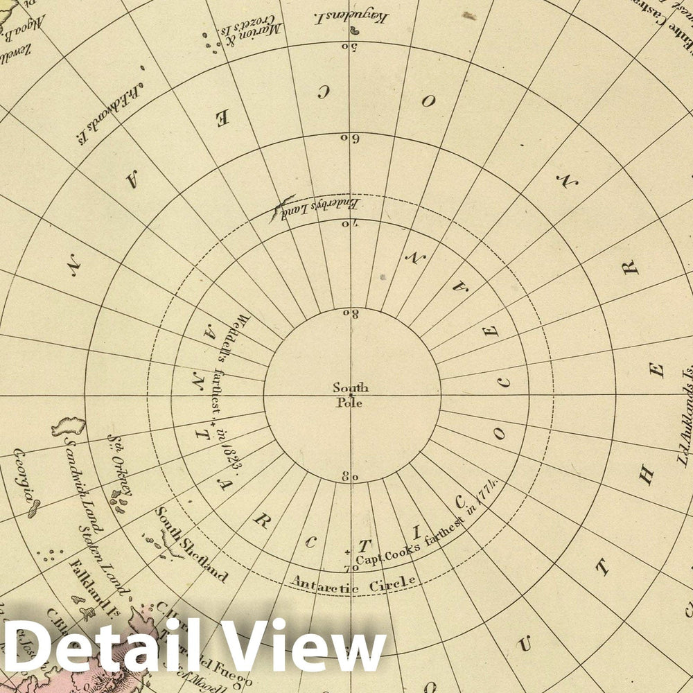 Historic Map : 1848 Southern Hemisphere. - Vintage Wall Art