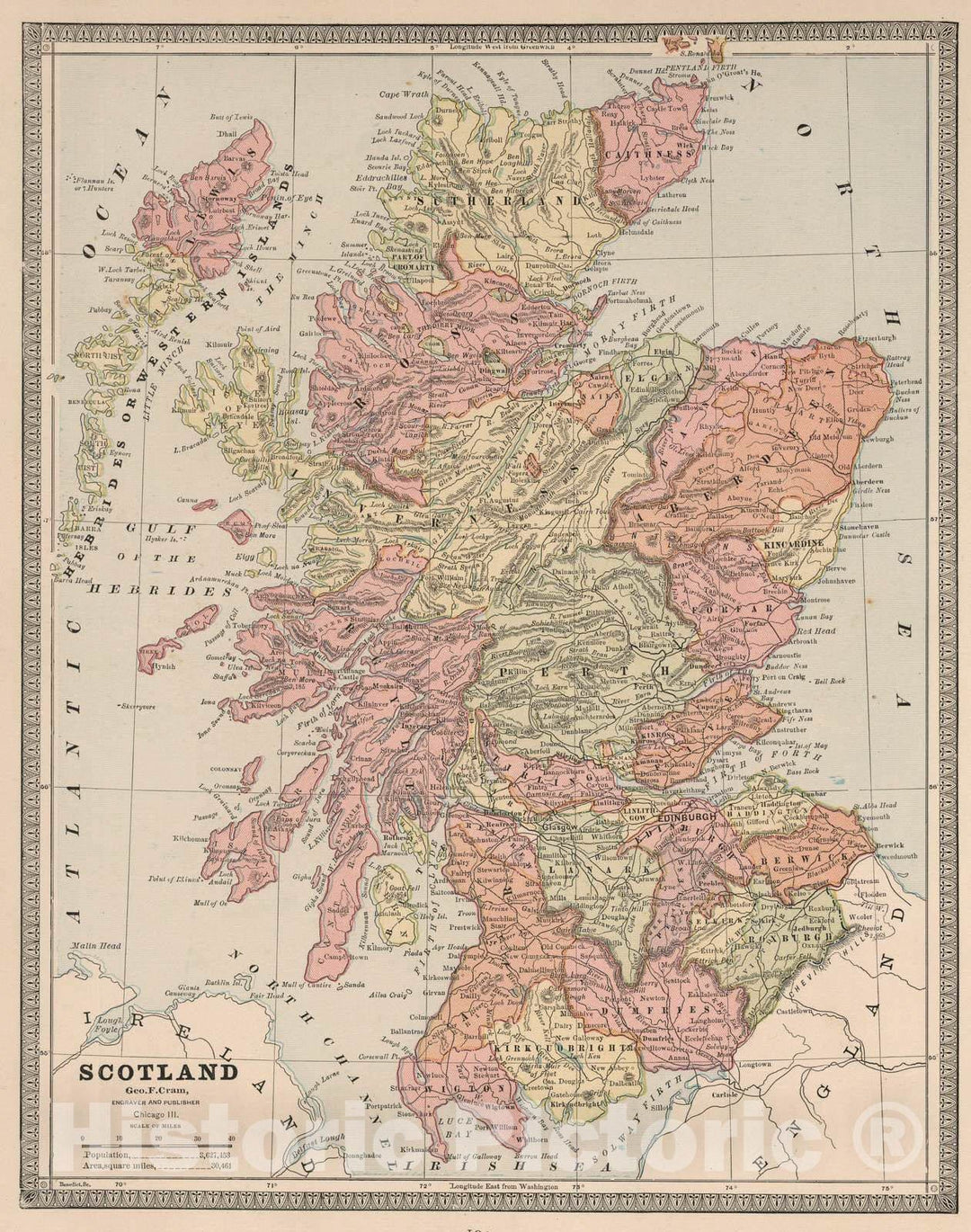 Historic Wall Map : 1883 Scotland. v1 - Vintage Wall Art