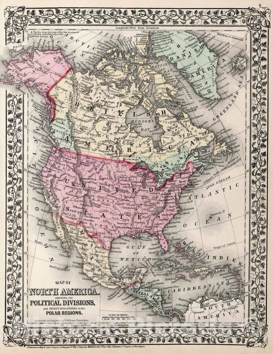 Historic Map : 1874 Map of North America - Vintage Wall Art