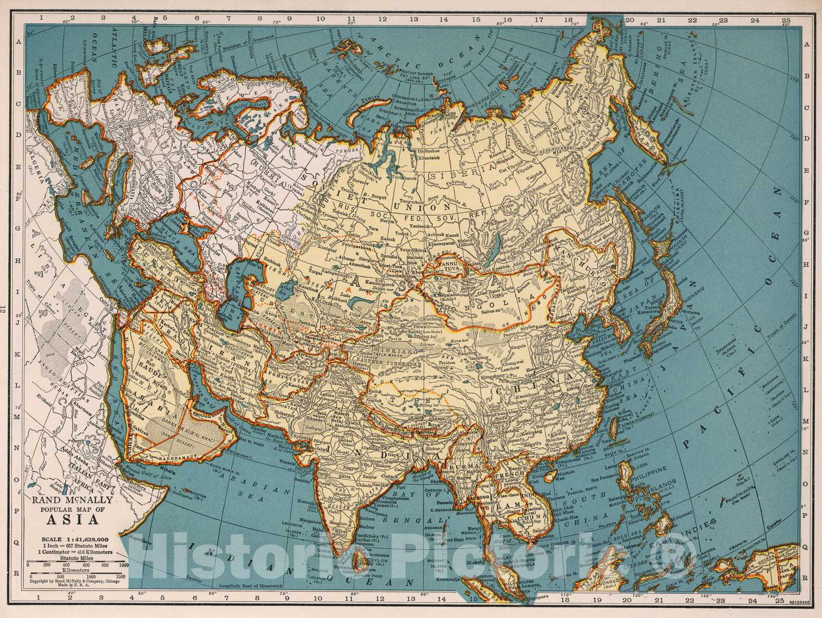 Historic Map : 1939 Rand McNally Popular map Asia - Vintage Wall Art