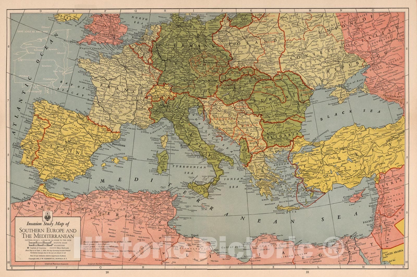 Historic Map : 1943 Invasion Study map of Southern Europe and Mediterranean - Vintage Wall Art