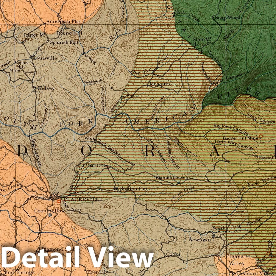 Historic Map : Geologic Atlas - 1887 Plate LXXXV. Placerville Quadrangle, Land Classification and Density of Standing Timber. - Vintage Wall Art