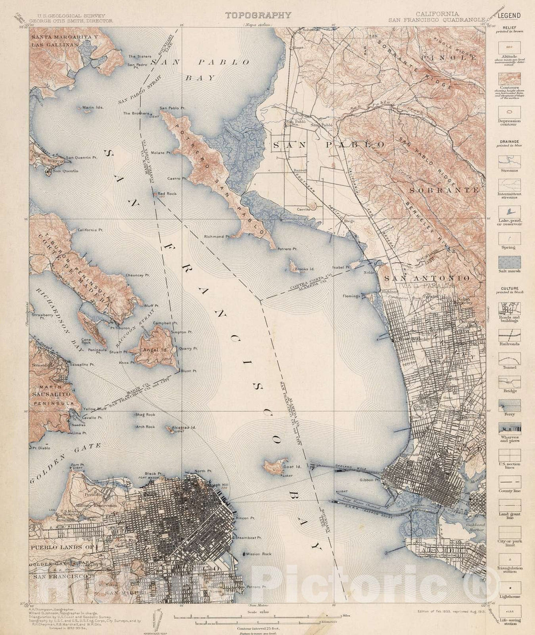 Historic Map : Geologic Atlas - 1913 San Francisco Quadrangle. Topography. - Vintage Wall Art