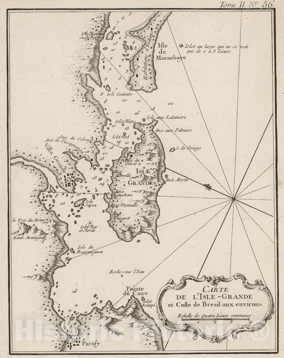 Historic Map : Brazil, 1764 Carte de I'lsle-Grande et coste de Bresil aux environs. , Vintage Wall Art