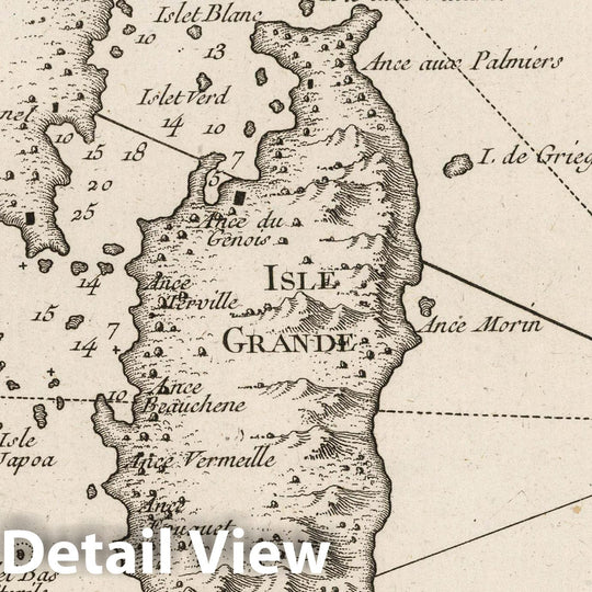 Historic Map : Brazil, 1764 Carte de I'lsle-Grande et coste de Bresil aux environs. , Vintage Wall Art