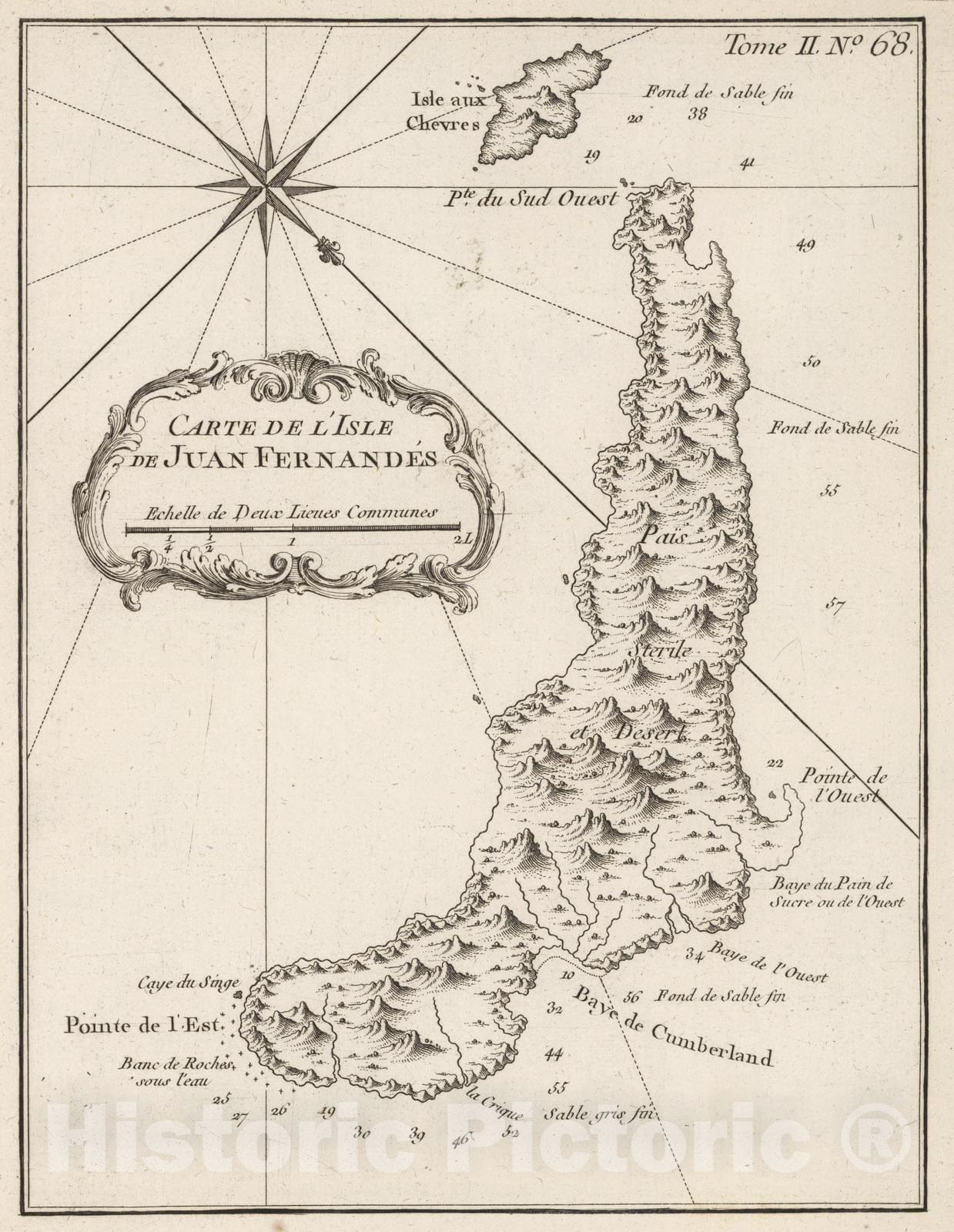 Historic Map : Chile, Juan FernÃ¡ndez Islands (Chile) 1764 Carte de I'isle do Juan Fernanda. , Vintage Wall Art