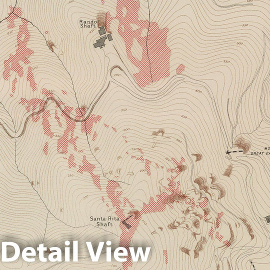 Historic Map : Geologic Atlas - 1887 Ore-Bodies and Topography of Mine-Hill, New Almaden. - Vintage Wall Art