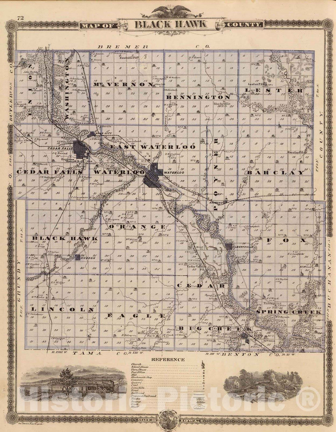 Historic Map : 1875 Map of Black Hawk County, State of Iowa. - Vintage Wall Art