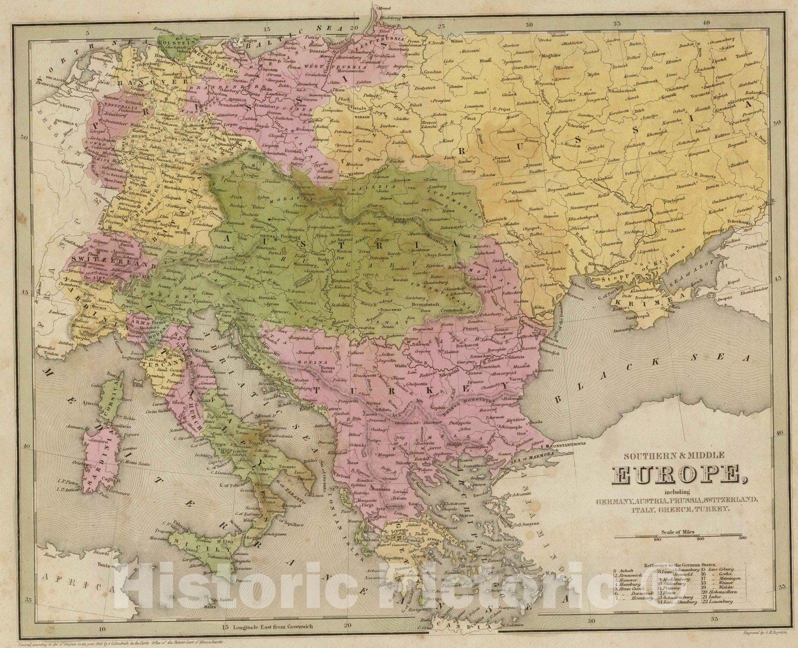 Historic Map : 1841 Southern and Middle Europe : Vintage Wall Art