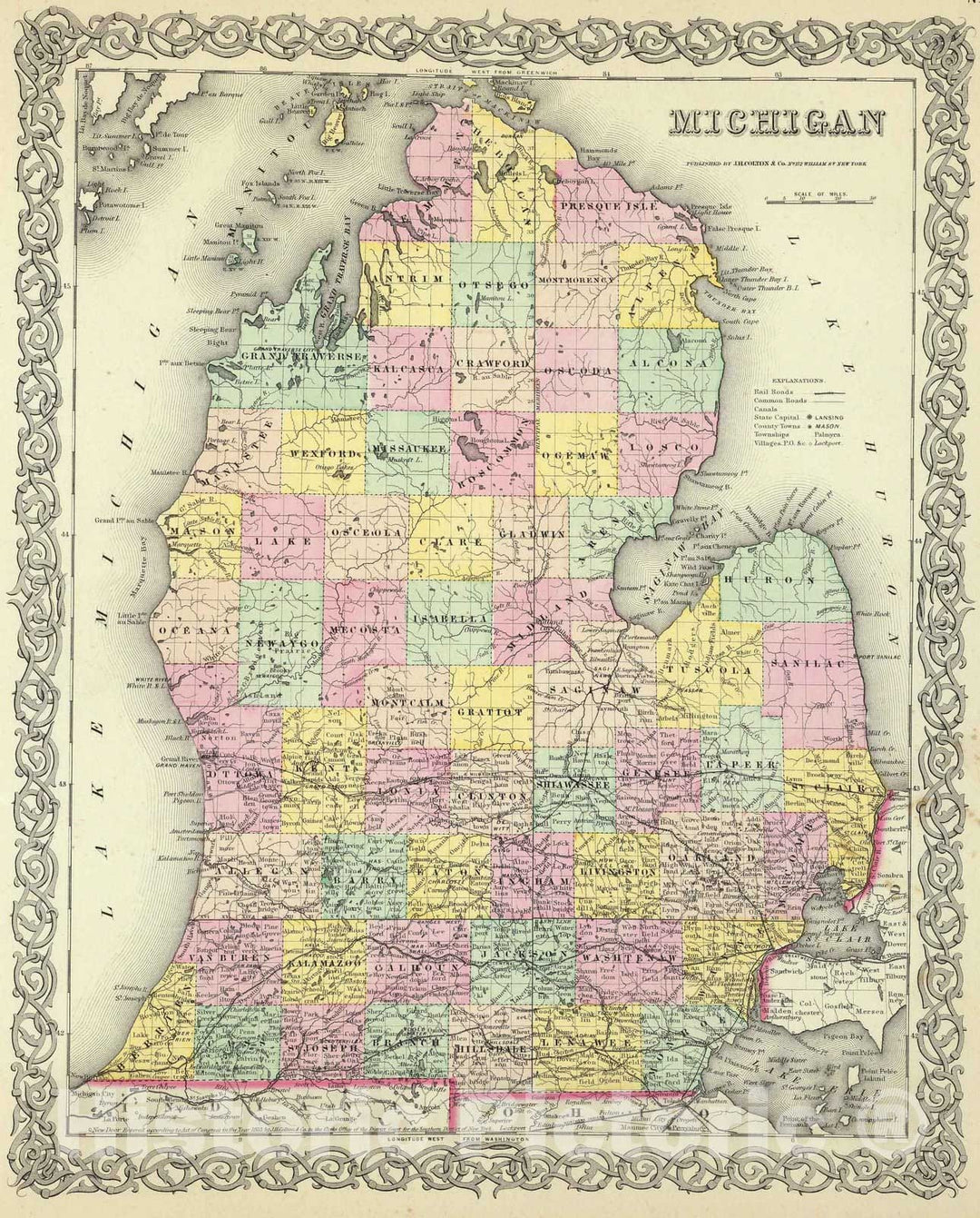 Historic Map : 1856 Michigan. - Vintage Wall Art