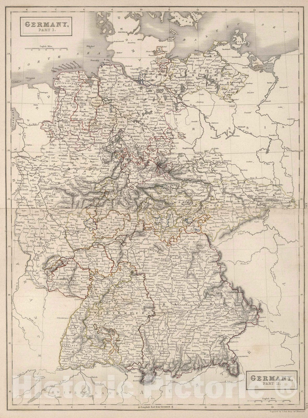 Historic Map : 1841 Germany Part I. Germany Part II. - Vintage Wall Art