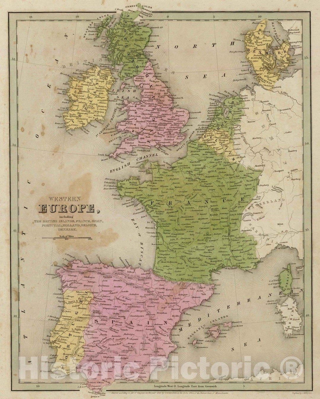 Historic Map : 1841 Western Europe : Vintage Wall Art