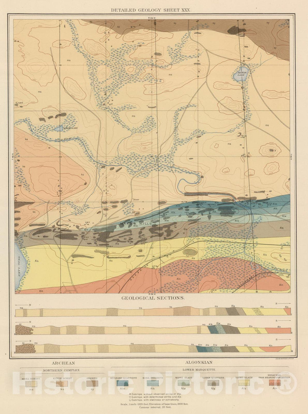 Historic Map : Geologic Atlas - 1896 Detailed Geology Sheet XXX. - Vintage Wall Art