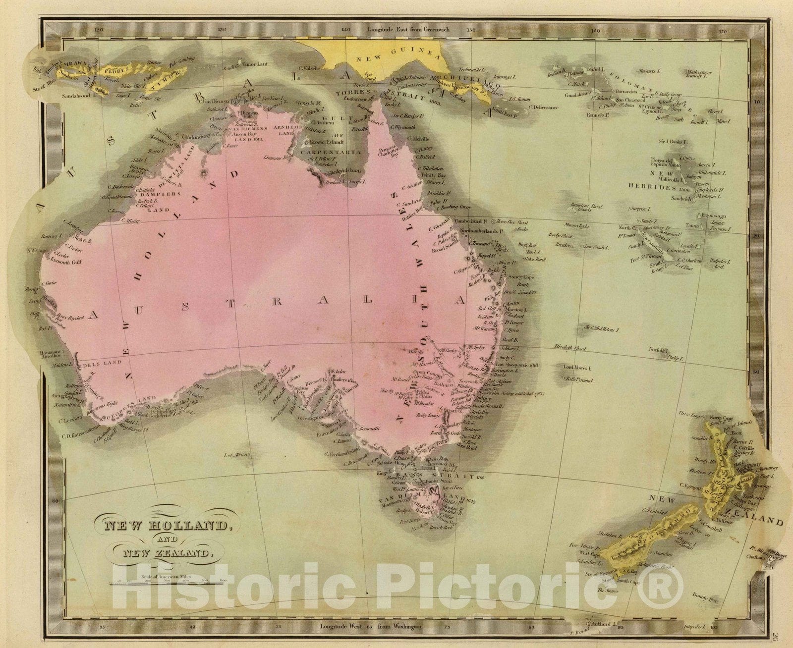 Historic Map : 1840 New Holland, And New Zealand. - Vintage Wall Art