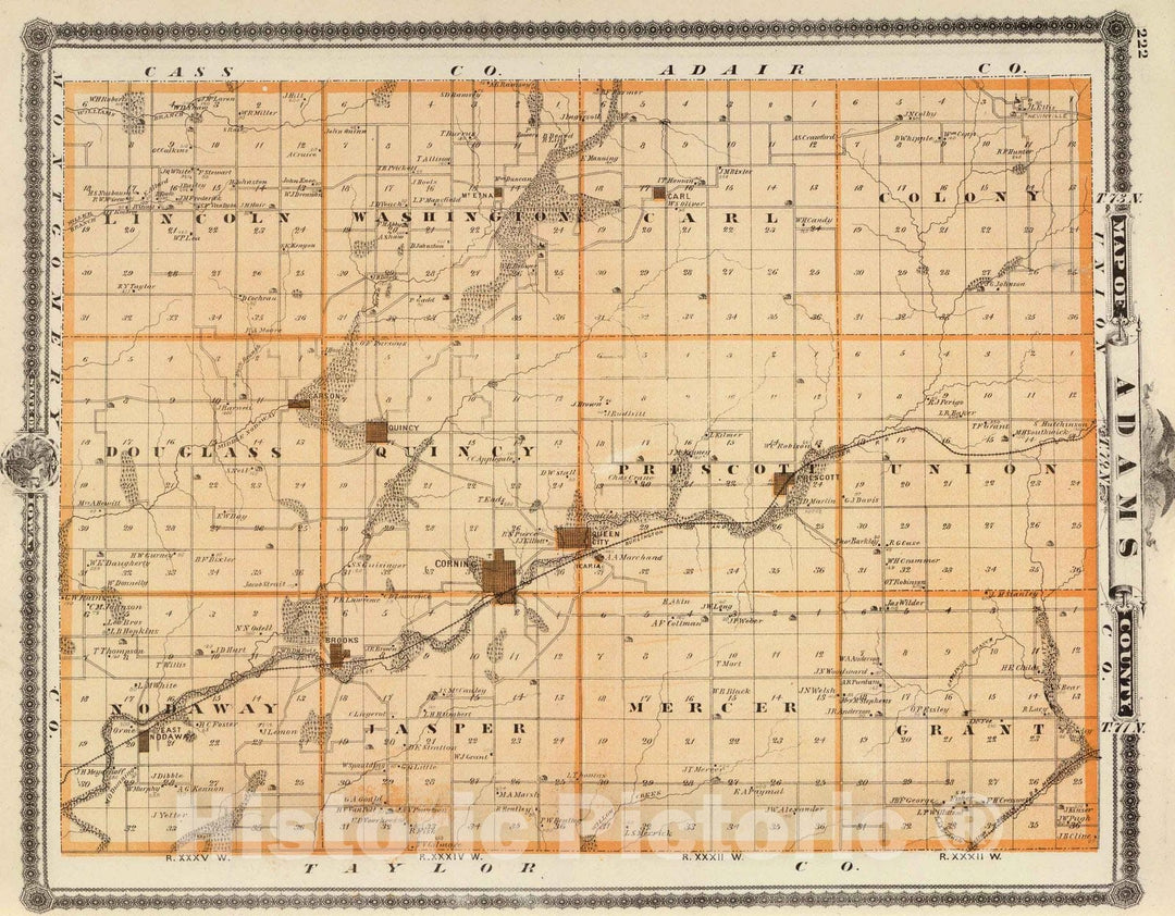 Historic Map : 1875 Map of Adams County, State of Iowa. - Vintage Wall Art