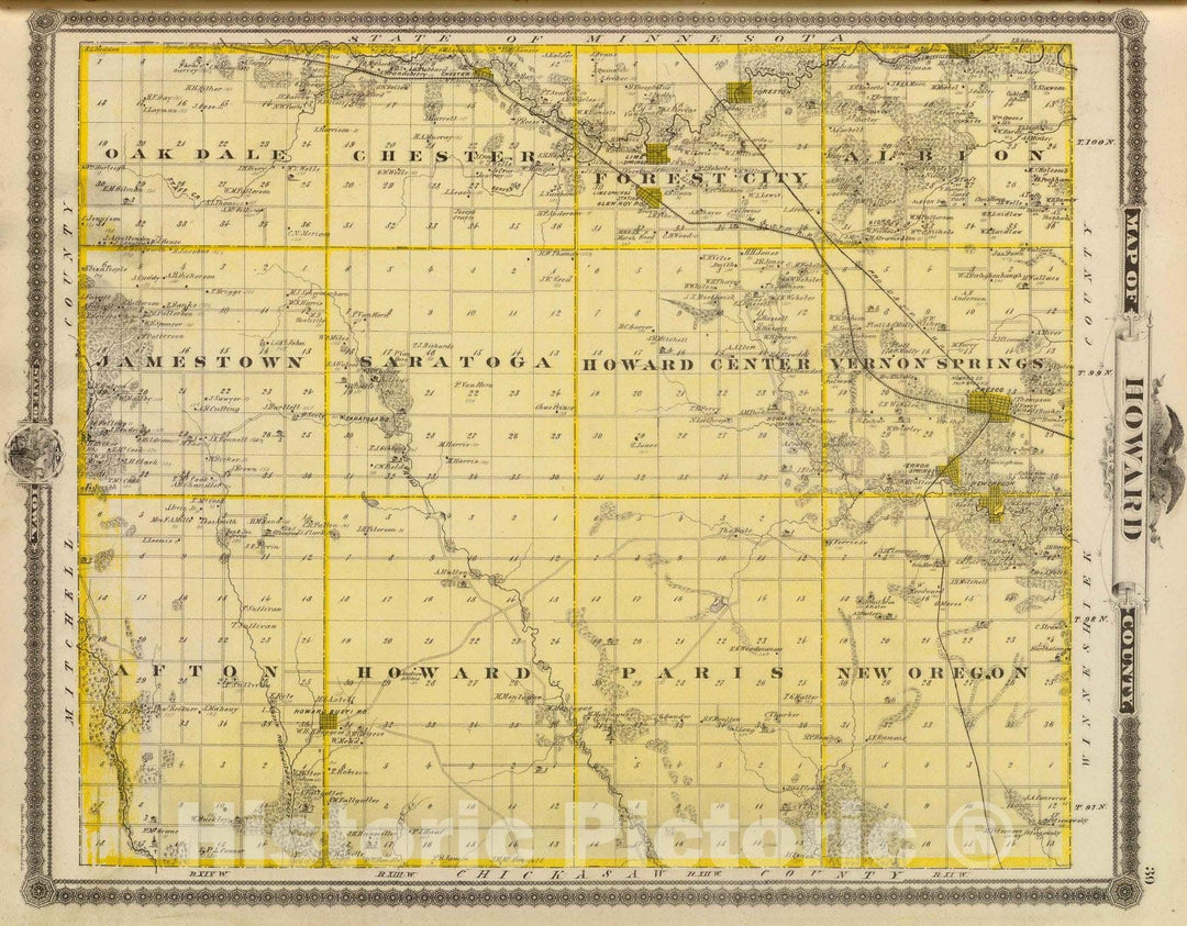 Historic Map : 1875 Map of Howard County, State of Iowa. - Vintage Wall Art