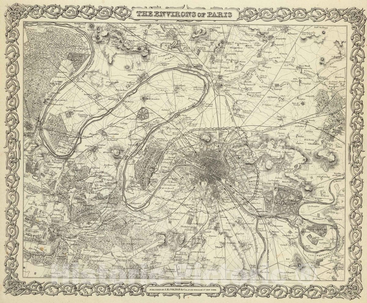 Historic Map : 1856 The Environs of Paris : Vintage Wall Art