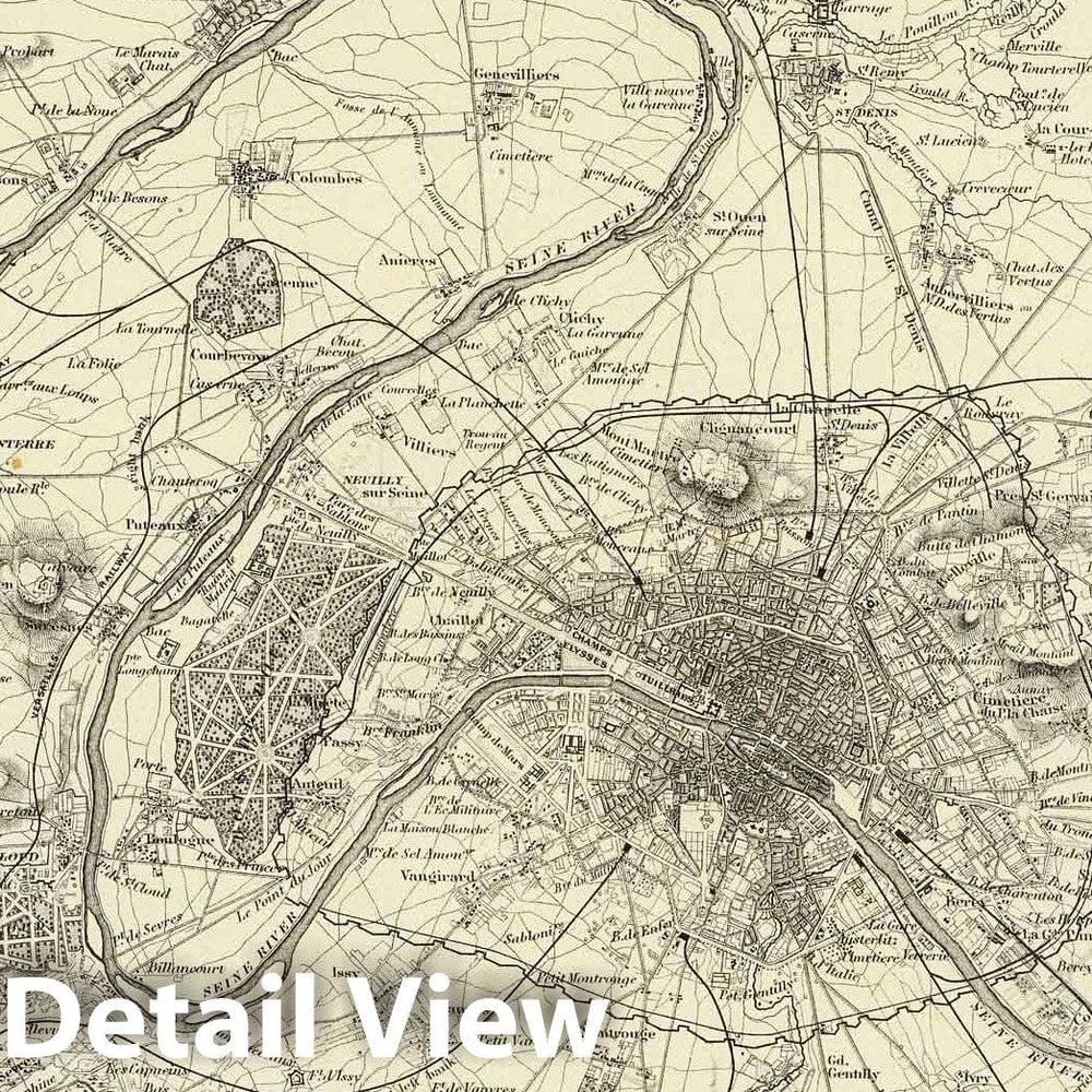 Historic Map : 1856 The Environs of Paris : Vintage Wall Art