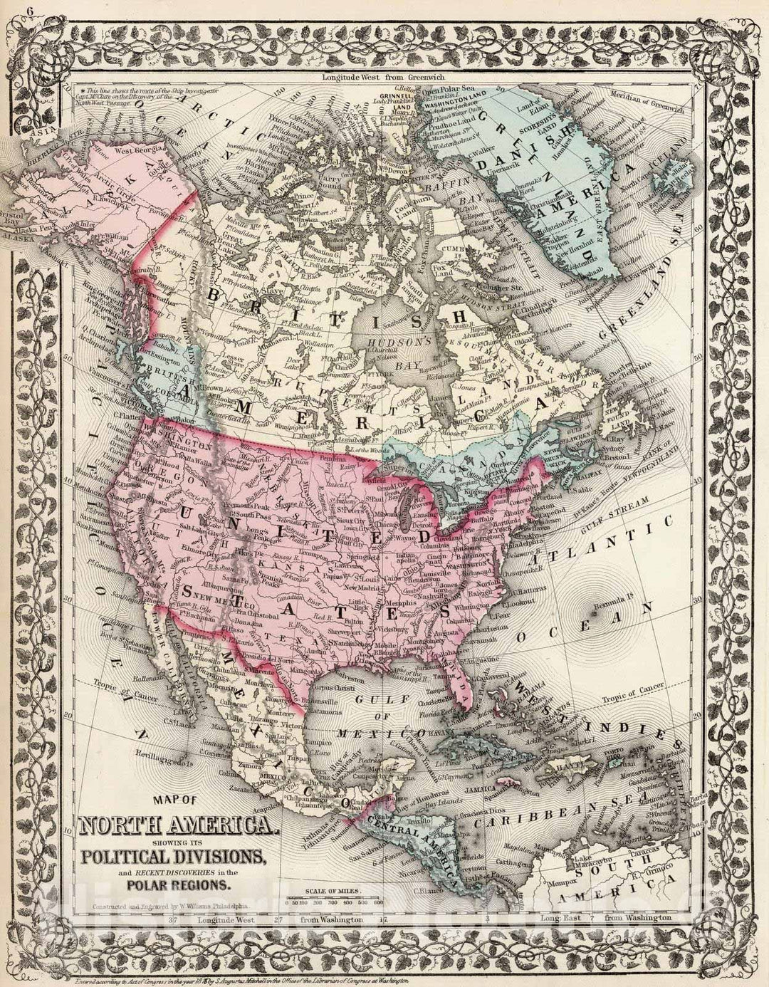 Historic Map : 1877 Map of North America. showing its Political Divisions - Vintage Wall Art