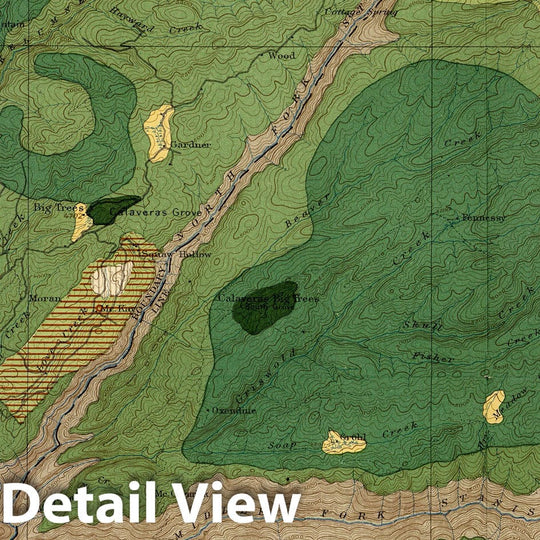 Historic Map : Geologic Atlas - 1891 Plate LXXXVIII. Big Trees Quadrangle, California. Land Classification and Density of Standing Timber. - Vintage Wall Art