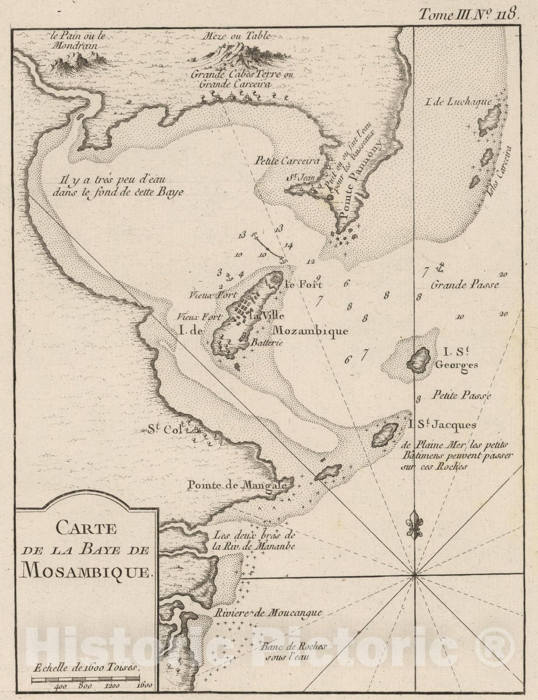 Historic Map : Mozambique, , Africa 1764 Carte de la Baye de Mosambique , Vintage Wall Art