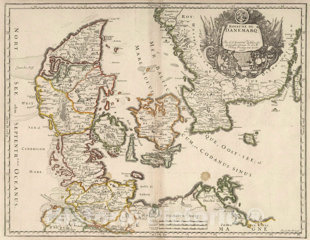 Historic Map : 1697 Kingdom of Denmark. - Vintage Wall Art