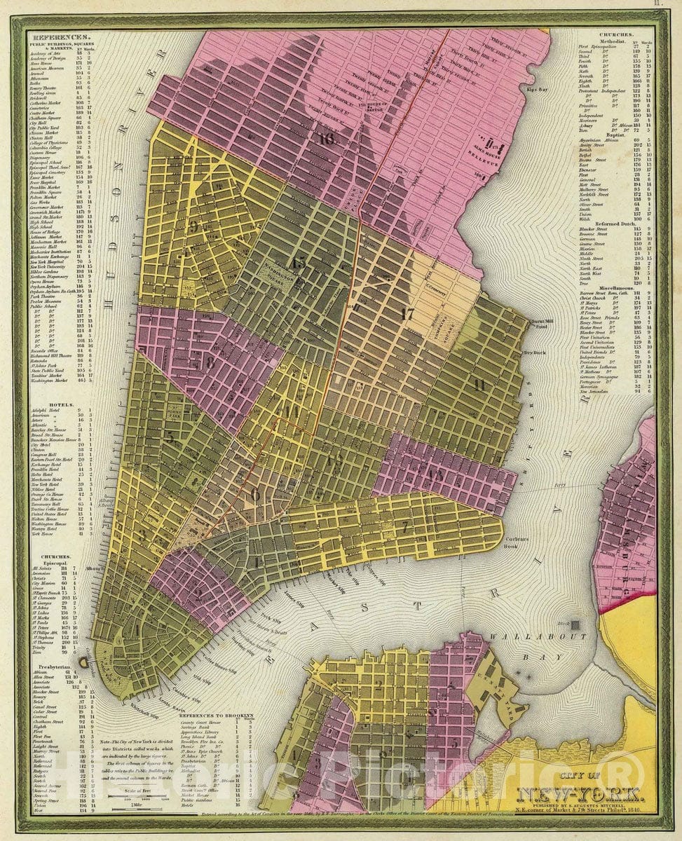 Historic Map : 1846 City Of New York. - Vintage Wall Art