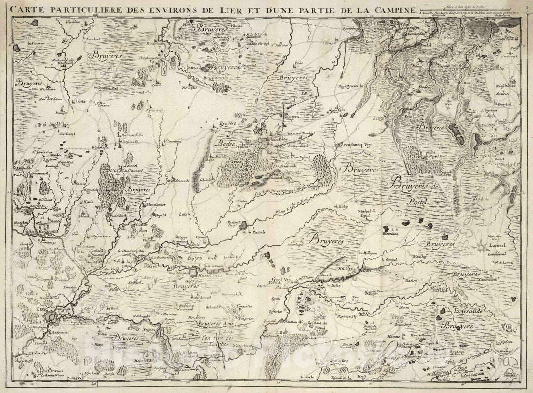 Historic Map : Netherlands, 1706 5. Carte particulieres des environs de Liere, d'une partie de la Campine 1706. , Vintage Wall Art