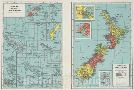 Historic Map : 1948 Islands of the Pacific Ocean. Dominion of New Zealand. - Vintage Wall Art