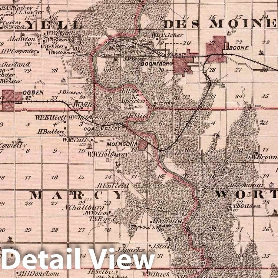 Historic Map : 1875 Map of Boone County, State of Iowa. - Vintage Wall Art