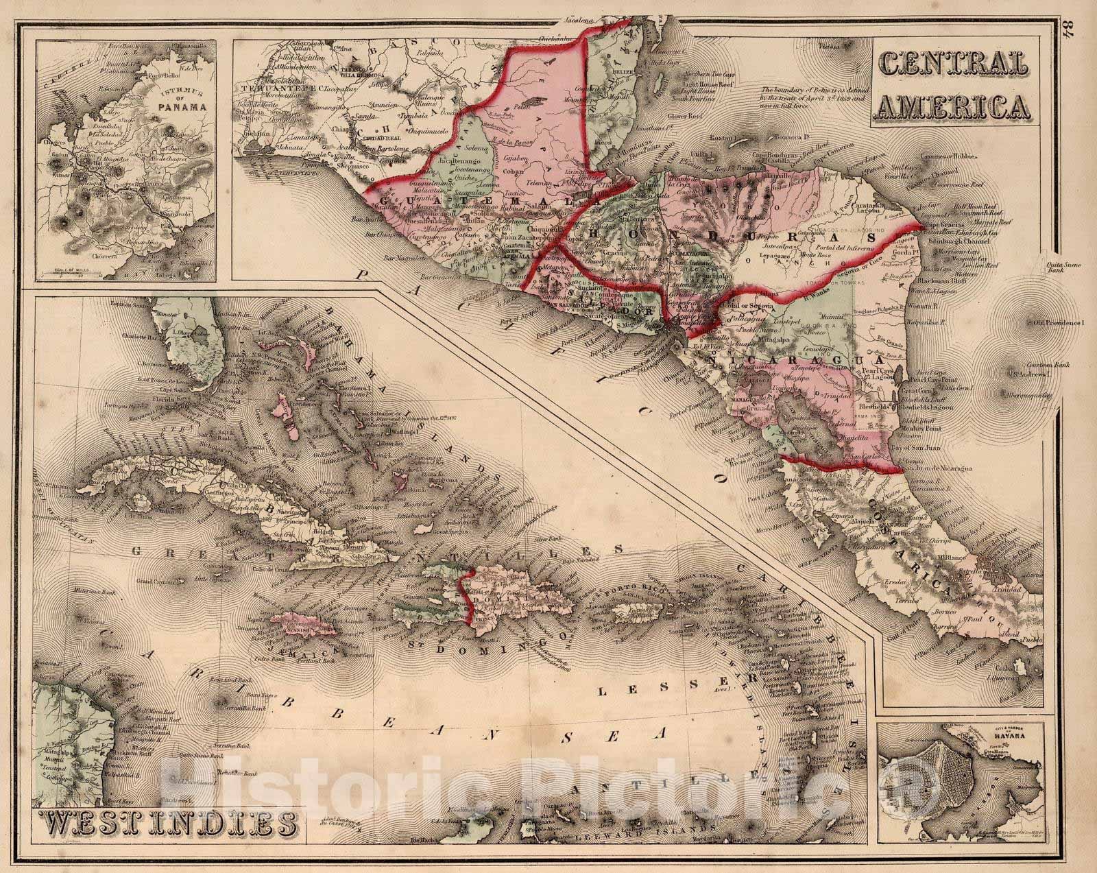 Historic Map : 1873 Central America, West Indies : Vintage Wall Art