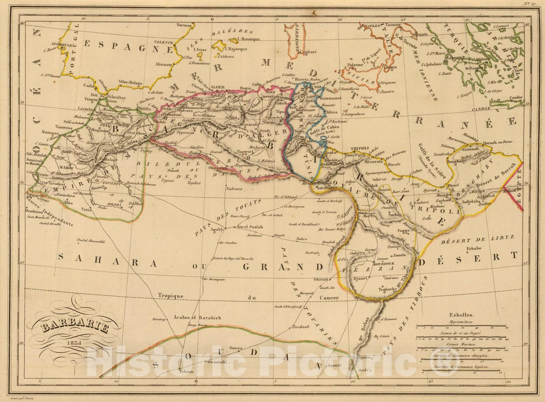 Historic Map : Algeria; Morocco, North Africa 1837 Barbarie. , Vintage Wall Art