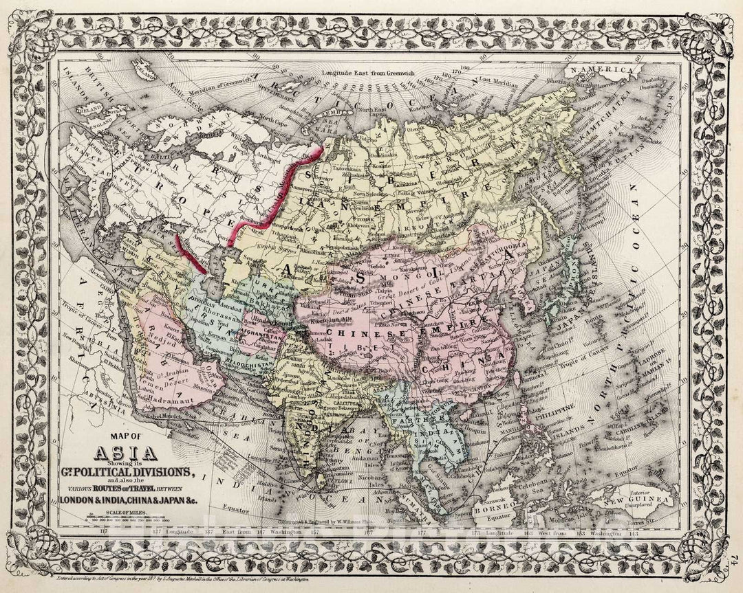 Historic Map : 1874 Map of Asia showing its gt. political divisions - Vintage Wall Art