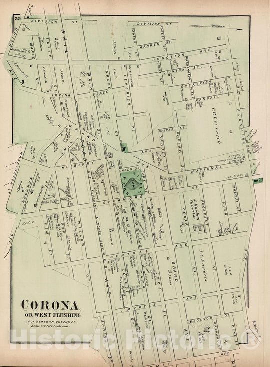 Historic Map : 1873 Corona or West Flushing, in Newtown. Long Island. - Vintage Wall Art