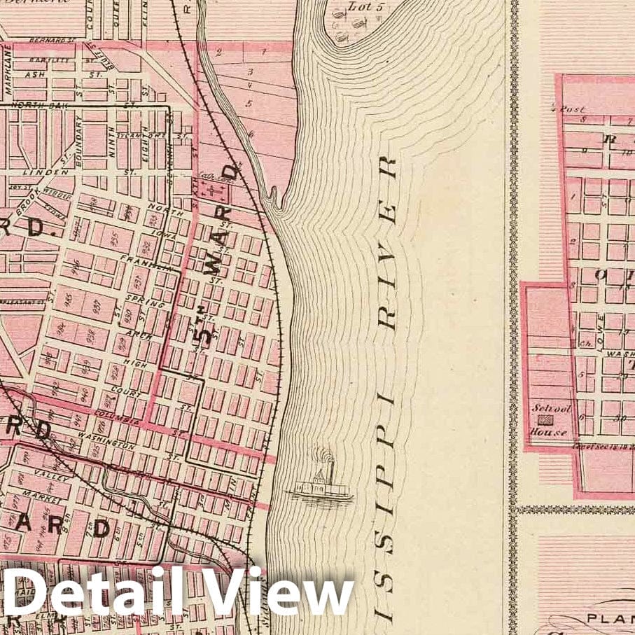 Historic Map : 1875 Plans of Burlington, Greenfield, Fontanelle and Stuart, State of Iowa. - Vintage Wall Art