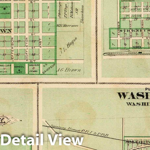 Historic Map : 1875 Plans of Sigourney, Brighton, Agency City and Washington, State of Iowa. - Vintage Wall Art
