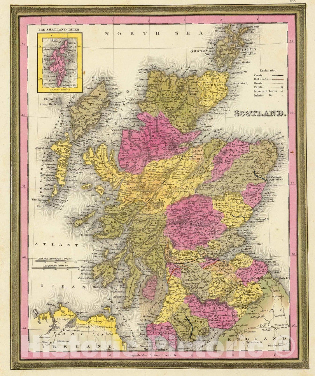 Historic Map : 1846 Scotland. - Vintage Wall Art