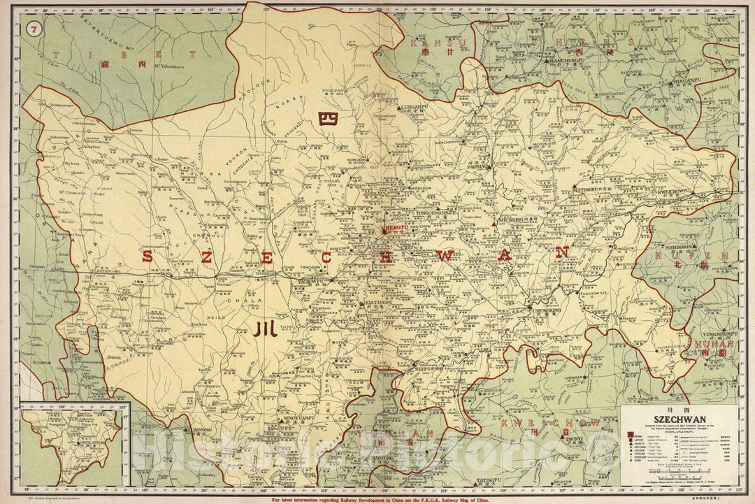 Historic Map : National Atlas - 1917 7. Szechwan, China. - Vintage Wall Art