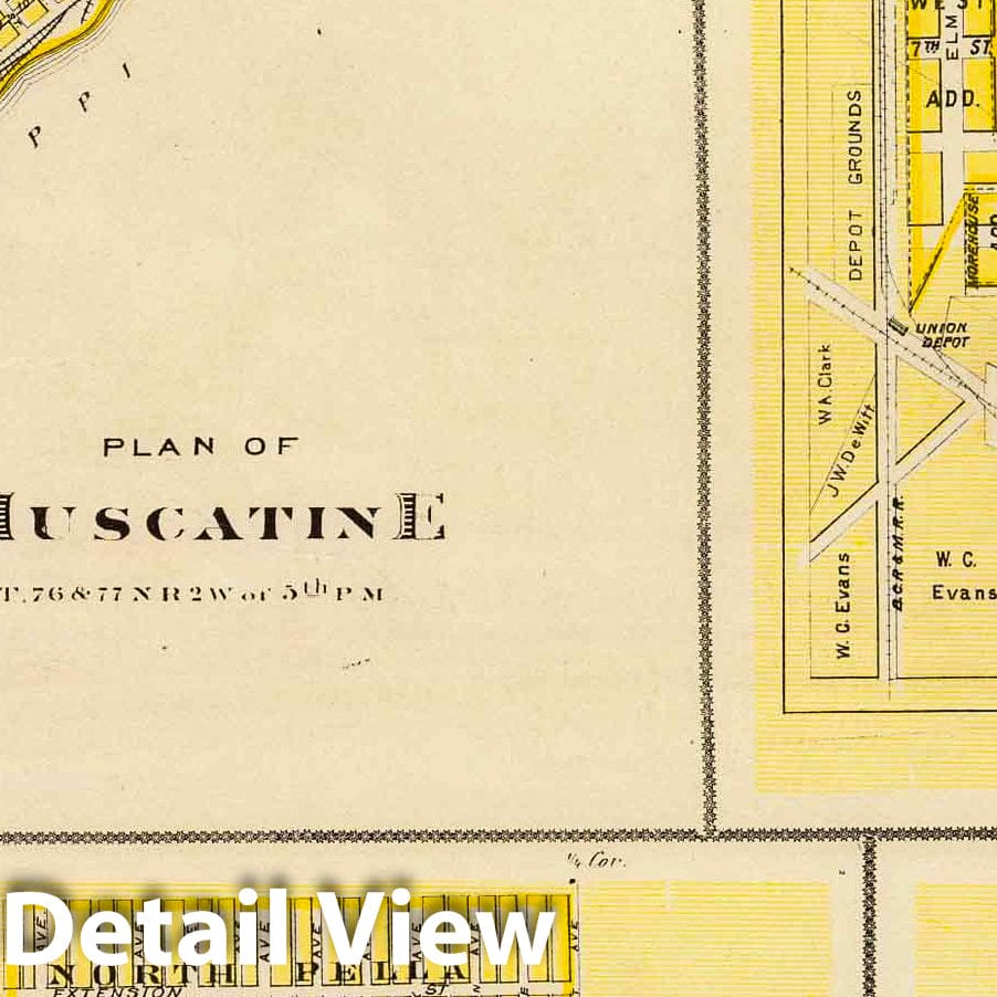 Historic Map : 1875 Plans of Muscatine, West Liberty, Pella and Wilton, State of Iowa. - Vintage Wall Art