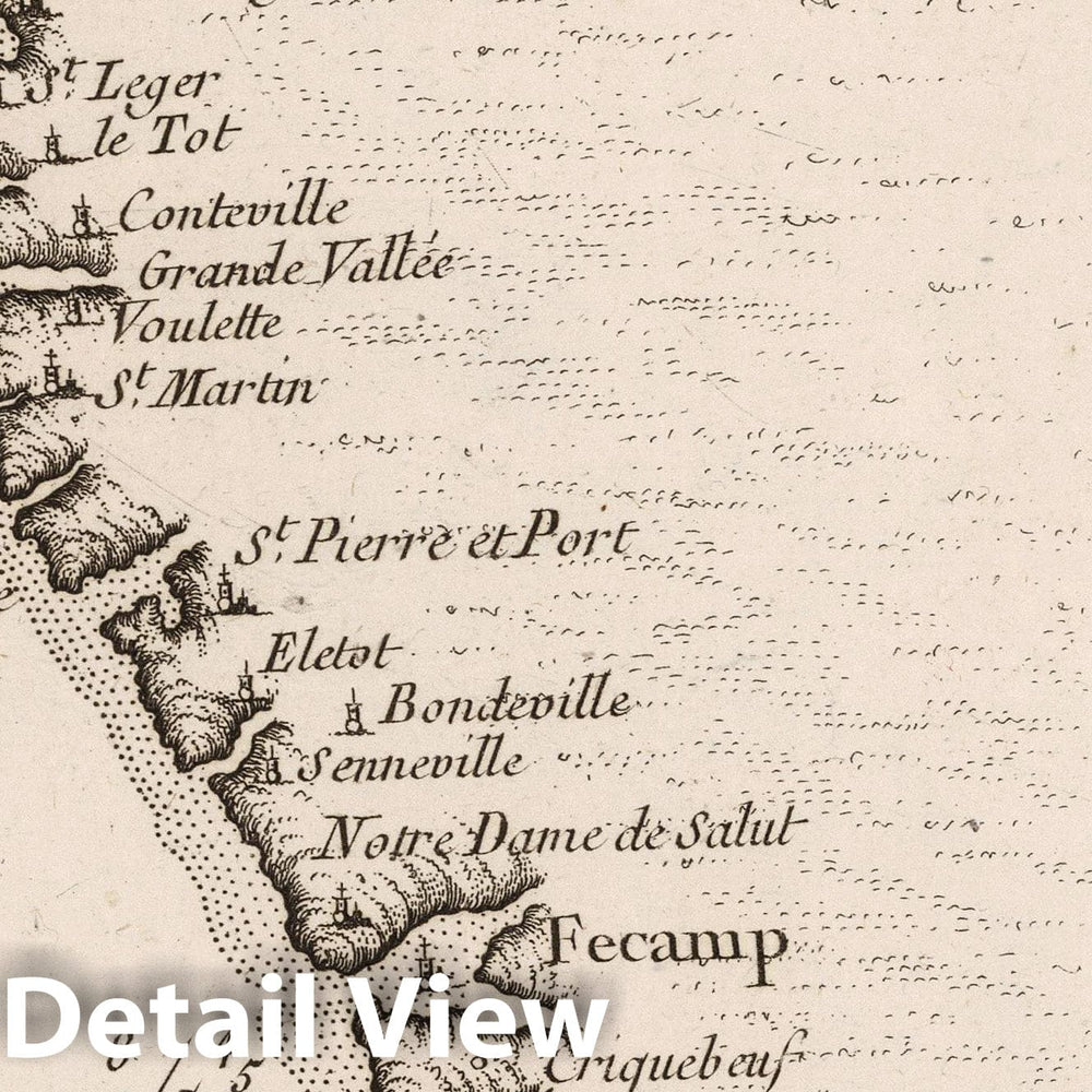 Historic Map : France, Normandie , France 1764 Coste de Normandie depuis Dieppe jusqu'au Havre. , Vintage Wall Art