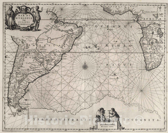 Historic Map : Chart Atlas - 1650 Mar di Aethiopia vulgo Oceanus Aethiopicus. - Vintage Wall Art