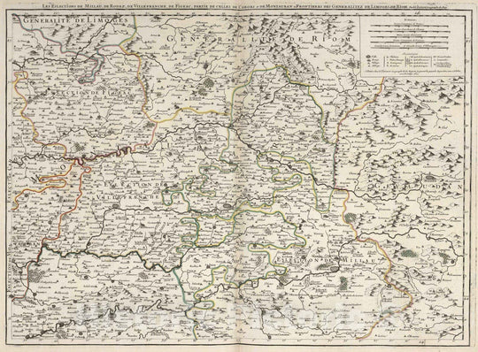 Historic Map : Montauban , France 1695 Les Generalitez de Montauban et de Toulouse (northeast sheet). , Vintage Wall Art