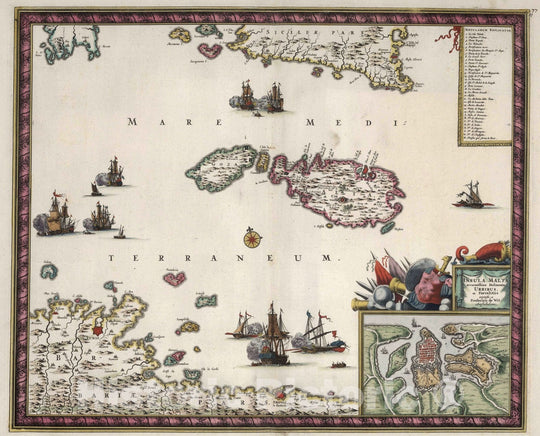 Historic Map : Malta, 1682 Insula Malta accuratissime Delineata Urbibus et Fortalitiis. , Vintage Wall Art