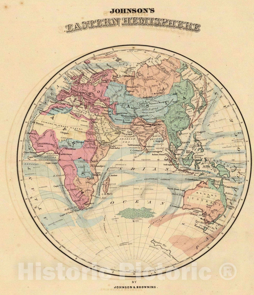 Historic Map : 1860 Eastern Hemisphere. - Vintage Wall Art